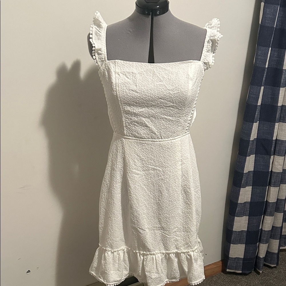 Chic White Ruffle Mini Dress - Picture 7 of 7